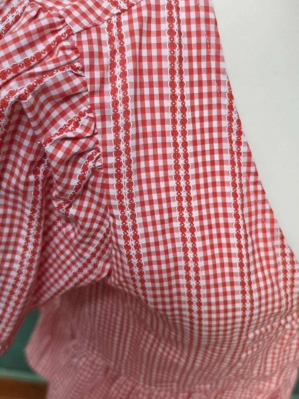 NEW Madewell Pink Gingham V-Neck Peplum Blouse